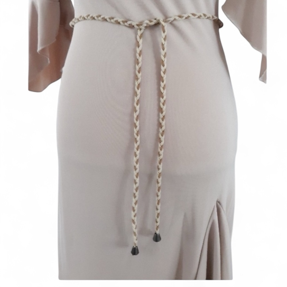 Elegant Beige Cowl Neck Dress - Picture 5 of 8